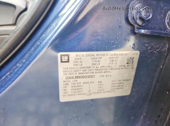 2GKALMEK9G6242921 2016 GMC TERRAIN Blue Вид наклейки з VIN-кодом