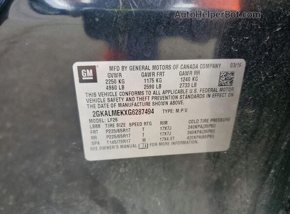 2GKALMEKXG6287494 2016 GMC TERRAIN Black VIN sticker view