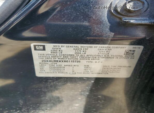 2GKALMEKXH6115726 2017 GMC TERRAIN Black VIN sticker view