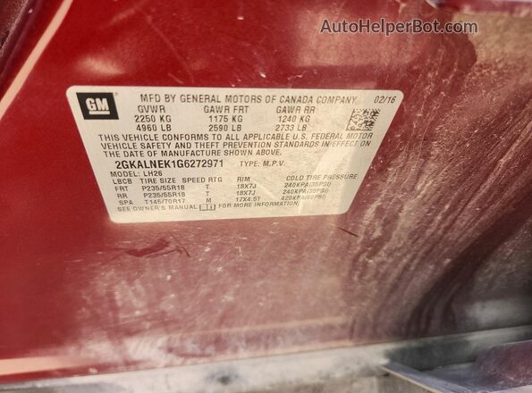 2GKALNEK1G6272971 2016 GMC TERRAIN Бордовый Панорамный вид салона 360°