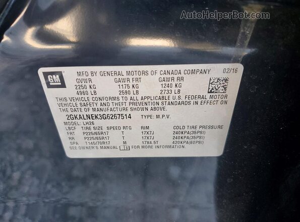 2GKALNEK3G6267514 2016 GMC TERRAIN Черный Вид наклейки с VIN-кодом
