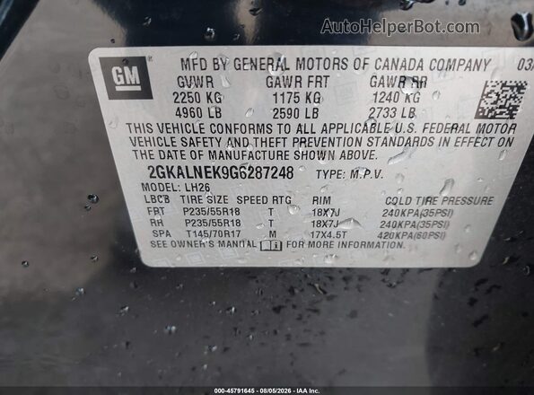 2GKALNEK9G6287248 2016 GMC TERRAIN Black ძრავის განყოფილების ხედი