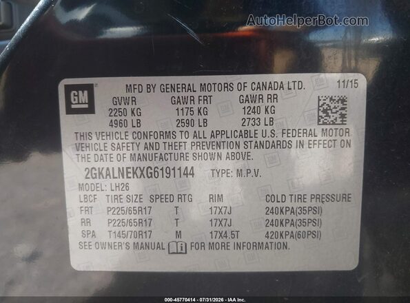 2GKALNEKXG6191144 2016 GMC TERRAIN Black Widok komory silnika