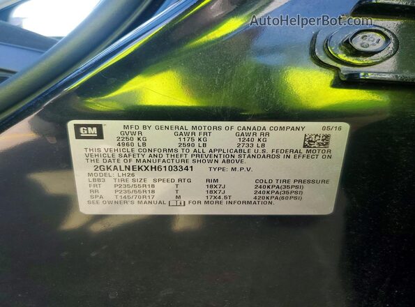 2GKALNEKXH6103341 2017 GMC TERRAIN Черный Панорамный вид салона 360°