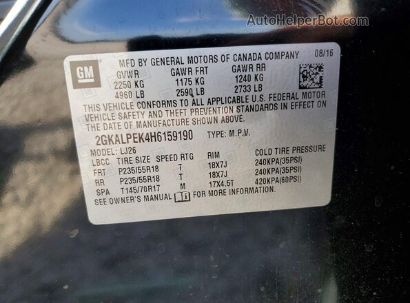 2GKALPEK4H6159190 2017 GMC TERRAIN Черный Вид наклейки с VIN-кодом