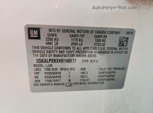 2GKALPEKXH6148677 2017 GMC TERRAIN White Սալոնի 360 աստիճան տեսք