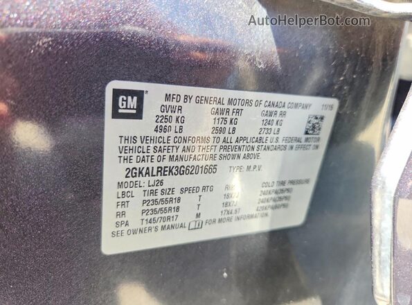 2GKALREK3G6201665 2016 GMC TERRAIN Charcoal Вид наклейки з VIN-кодом