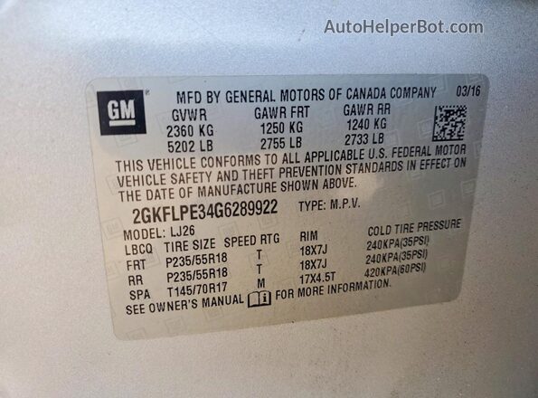 2GKFLPE34G6289922 2016 GMC TERRAIN Silver Շարժիչի բաժամունքի տեսք
