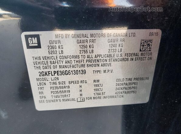 2GKFLPE36G6130139 2016 GMC TERRAIN Black Вид наклейки з VIN-кодом