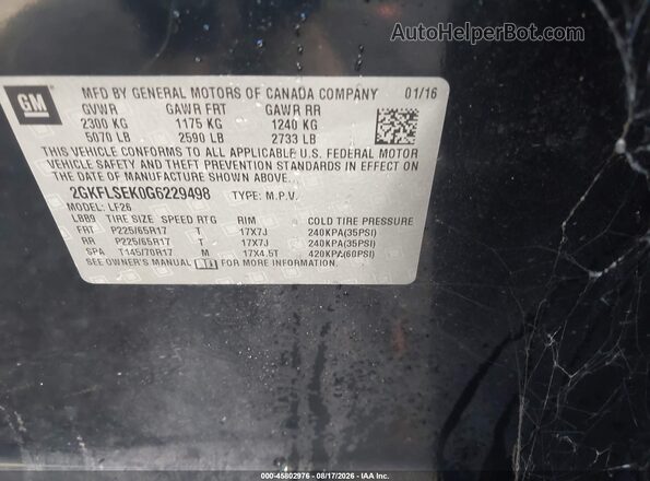 2GKFLSEK0G6229498 2016 GMC TERRAIN Black Widok komory silnika