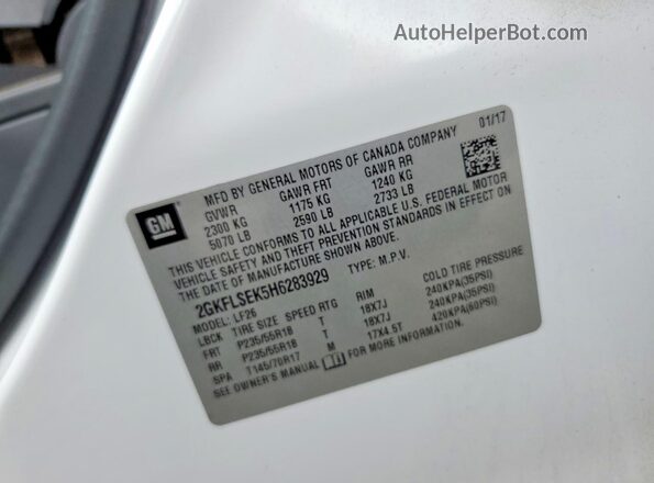 2GKFLSEK5H6283929 2017 GMC TERRAIN Blue VIN კოდის სტიკერის ხედი