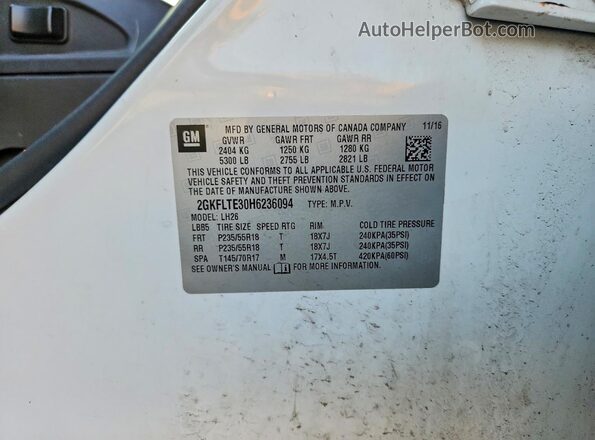 2GKFLTE30H6236094 2017 GMC TERRAIN White VIN sticker view