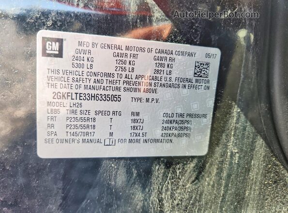 2GKFLTE33H6335055 2017 GMC TERRAIN Black Widok naklejki z numerem VIN