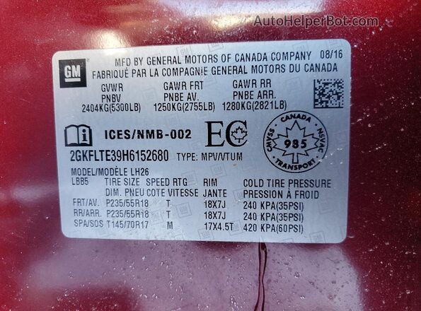 2GKFLTE39H6152680 2017 GMC TERRAIN Red Շարժիչի բաժամունքի տեսք