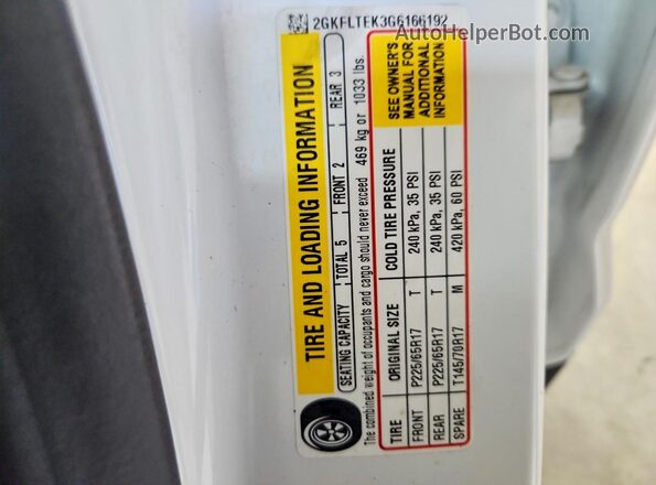 2GKFLTEK3G6166192 2016 GMC TERRAIN White VIN sticker view