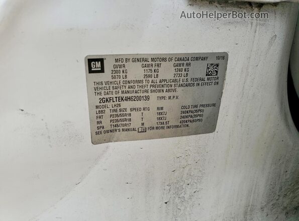 2GKFLTEK4H6200139 2017 GMC TERRAIN White 360 interior view