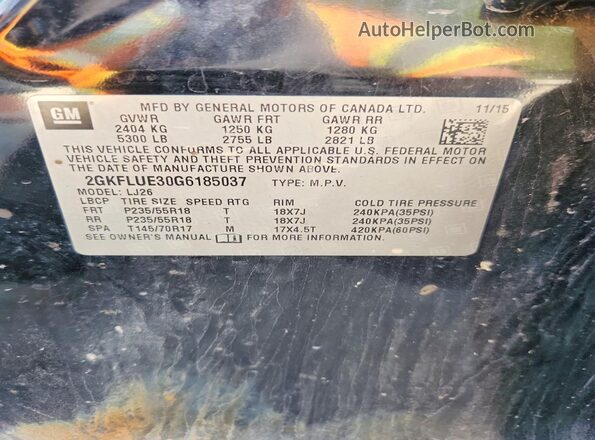 2GKFLUE30G6185037 2016 GMC TERRAIN Black Vista de la etiqueta del VIN