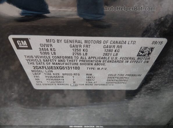 2GKFLUE3XG6131180 2016 GMC TERRAIN Black Вид підкапотного простору