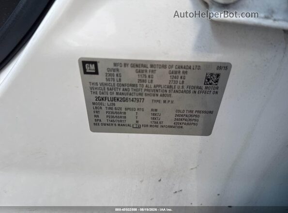 2GKFLUEK2G6147977 2016 GMC TERRAIN White Շարժիչի բաժամունքի տեսք