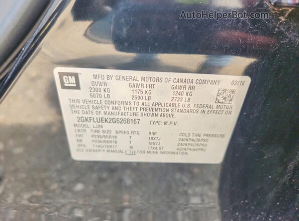 2GKFLUEK2G6268167 2016 GMC TERRAIN Черный Вид наклейки с VIN-кодом