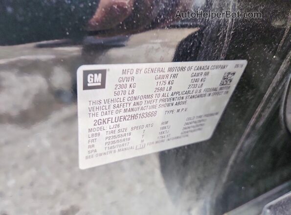 2GKFLUEK2H6183668 2017 GMC TERRAIN Black Widok naklejki z numerem VIN