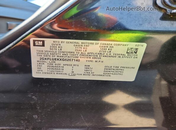 2GKFLUEKXG6267140 2016 GMC TERRAIN Черный Панорамный вид салона 360°