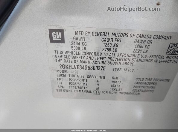 2GKFLVE34G6300275 2016 GMC TERRAIN Silver Engine compartment view