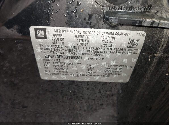 2GNALBEK0G1169801 2016 CHEVROLET EQUINOX Black ძრავის განყოფილების ხედი