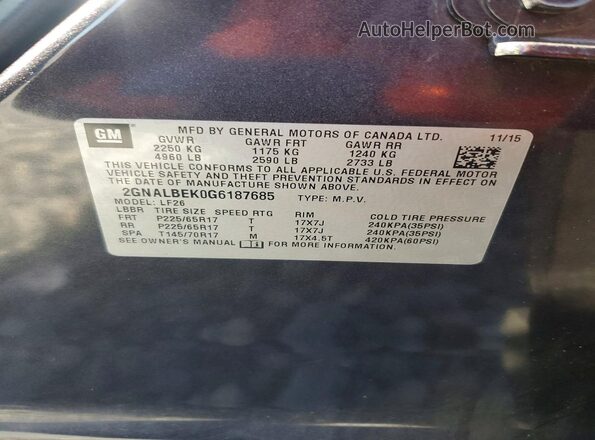 2GNALBEK0G6187685 2016 CHEVROLET EQUINOX Gray Widok komory silnika