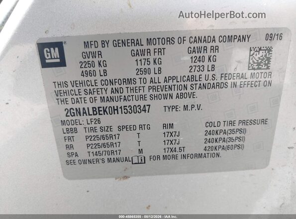 2GNALBEK0H1530347 2017 CHEVROLET EQUINOX Silver Вид підкапотного простору
