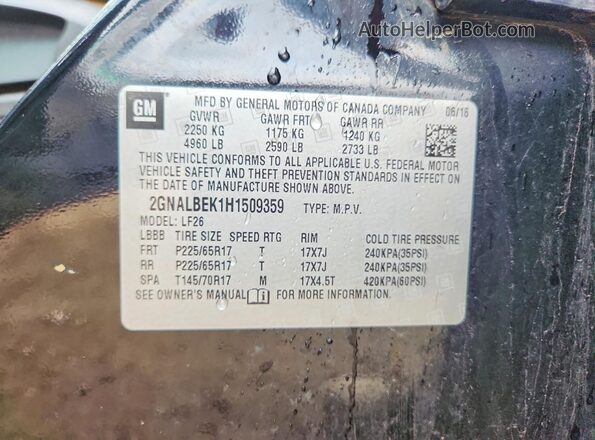 2GNALBEK1H1509359 2017 CHEVROLET EQUINOX Black Вид підкапотного простору