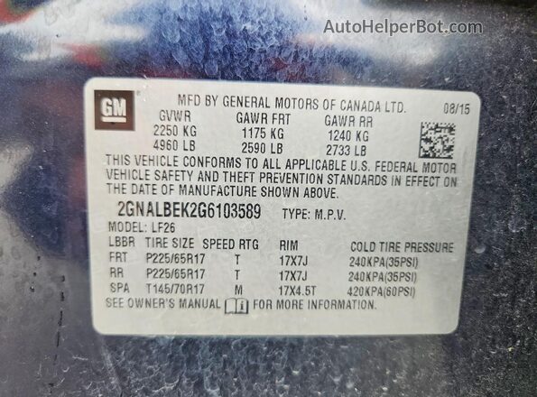 2GNALBEK2G6103589 2016 CHEVROLET EQUINOX Blue Սալոնի 360 աստիճան տեսք