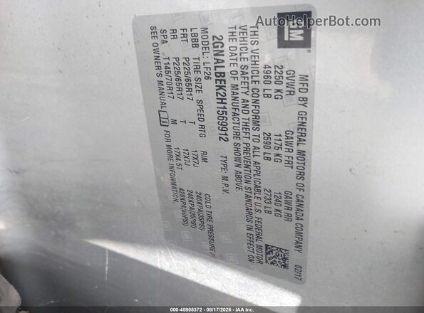 2GNALBEK2H1569912 2017 CHEVROLET EQUINOX Gray Вид підкапотного простору
