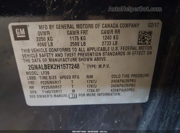 2GNALBEK2H1577248 2017 CHEVROLET EQUINOX Dark Blue Вид подкапотного пространства