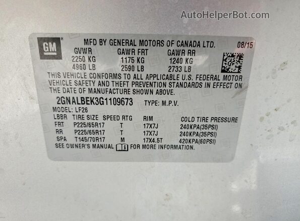 2GNALBEK3G1109673 2016 CHEVROLET EQUINOX Silver Vista del compartimento del motor