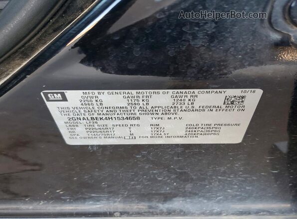 2GNALBEK4H1534658 2017 CHEVROLET EQUINOX Black Вид наклейки з VIN-кодом