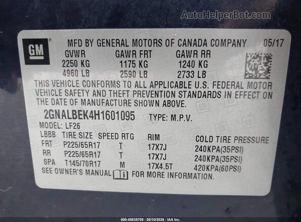 2GNALBEK4H1601095 2017 CHEVROLET EQUINOX Dark Blue 