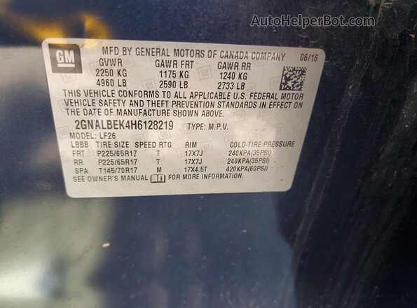 2GNALBEK4H6128219 2017 CHEVROLET EQUINOX Blue Widok naklejki z numerem VIN