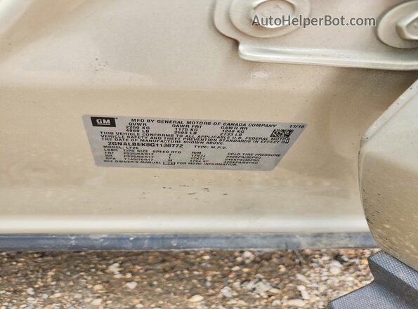2GNALBEK8G1136772 2016 CHEVROLET EQUINOX Бежевый Вид наклейки с VIN-кодом