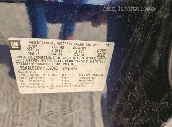 2GNALBEK9H1559846 2017 CHEVROLET EQUINOX Blue Вид підкапотного простору