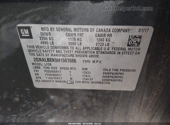 2GNALBEK9H1567686 2017 CHEVROLET EQUINOX Gray Widok komory silnika