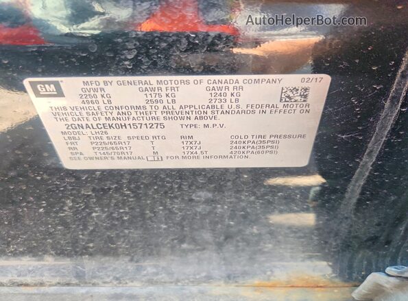 2GNALCEK0H1571275 2017 CHEVROLET EQUINOX Black Widok naklejki z numerem VIN
