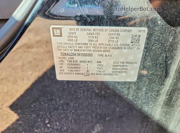 2GNALCEK1H1509383 2017 CHEVROLET EQUINOX Черный Вид наклейки с VIN-кодом