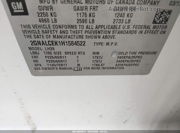 2GNALCEK1H1584522 2017 CHEVROLET EQUINOX White Widok komory silnika