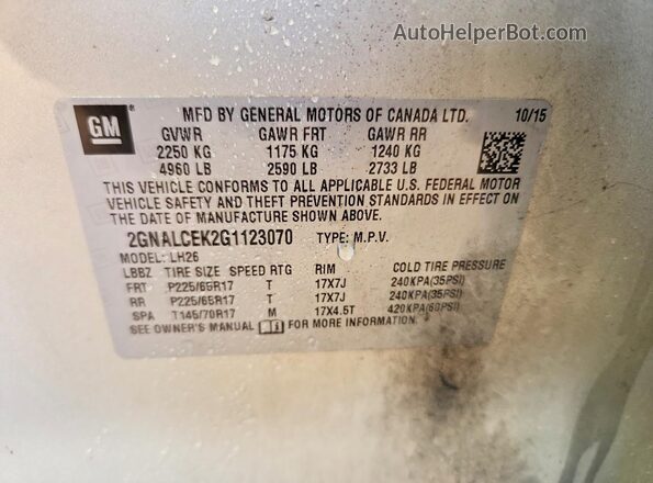 2GNALCEK2G1123070 2016 CHEVROLET EQUINOX Brown Vista interior de 360 grados
