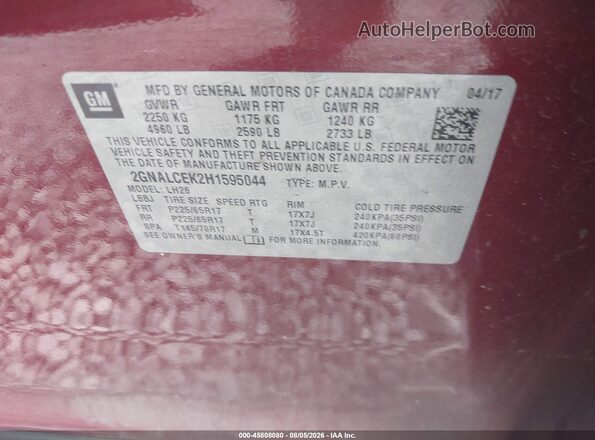 2GNALCEK2H1595044 2017 CHEVROLET EQUINOX Red Vista del compartimento del motor