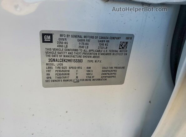 2GNALCEK2H6153383 2017 CHEVROLET EQUINOX White VIN კოდის სტიკერის ხედი
