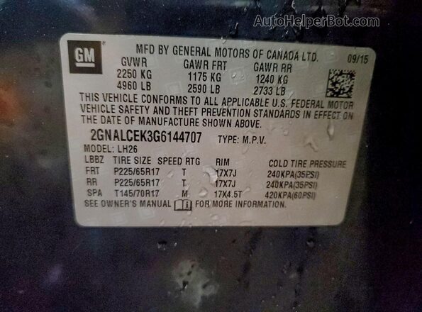 2GNALCEK3G6144707 2016 CHEVROLET EQUINOX Blue Вид наклейки з VIN-кодом