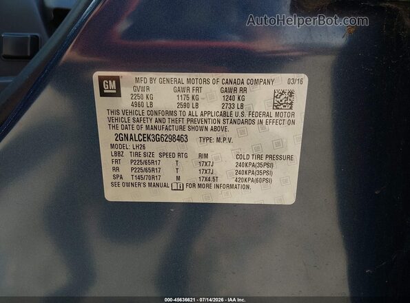 2GNALCEK3G6298463 2016 CHEVROLET EQUINOX Blue Engine compartment view