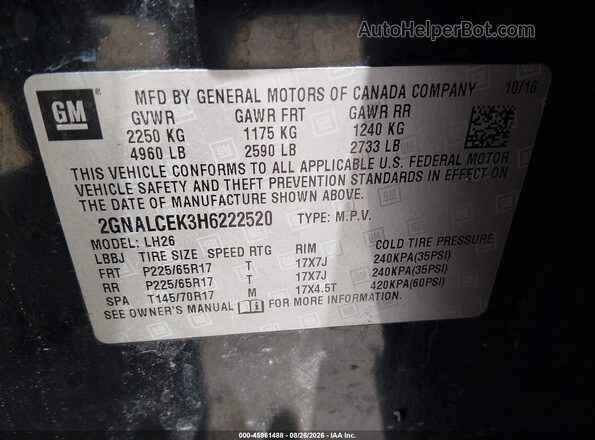 2GNALCEK3H6222520 2017 CHEVROLET EQUINOX Black Շարժիչի բաժամունքի տեսք